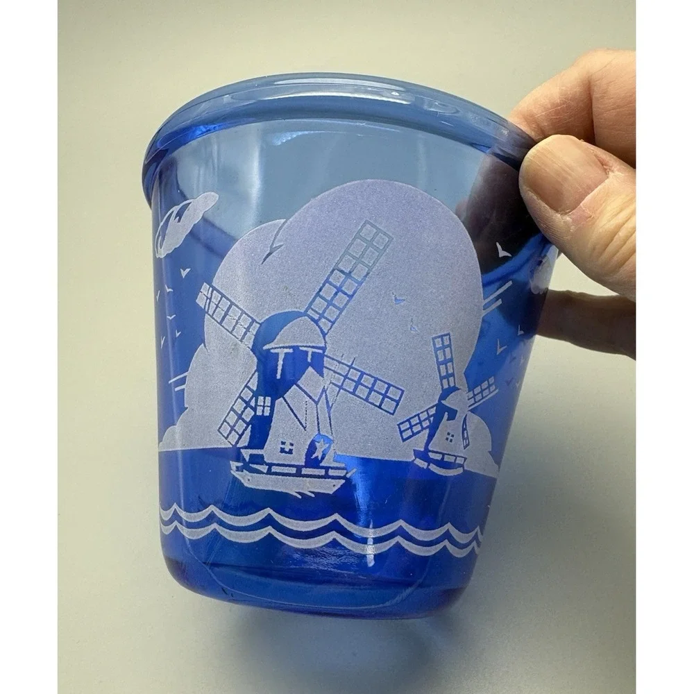 Vintage barware cocktail Hazel Atlas blue colbalt glass ice bucket windmill bar